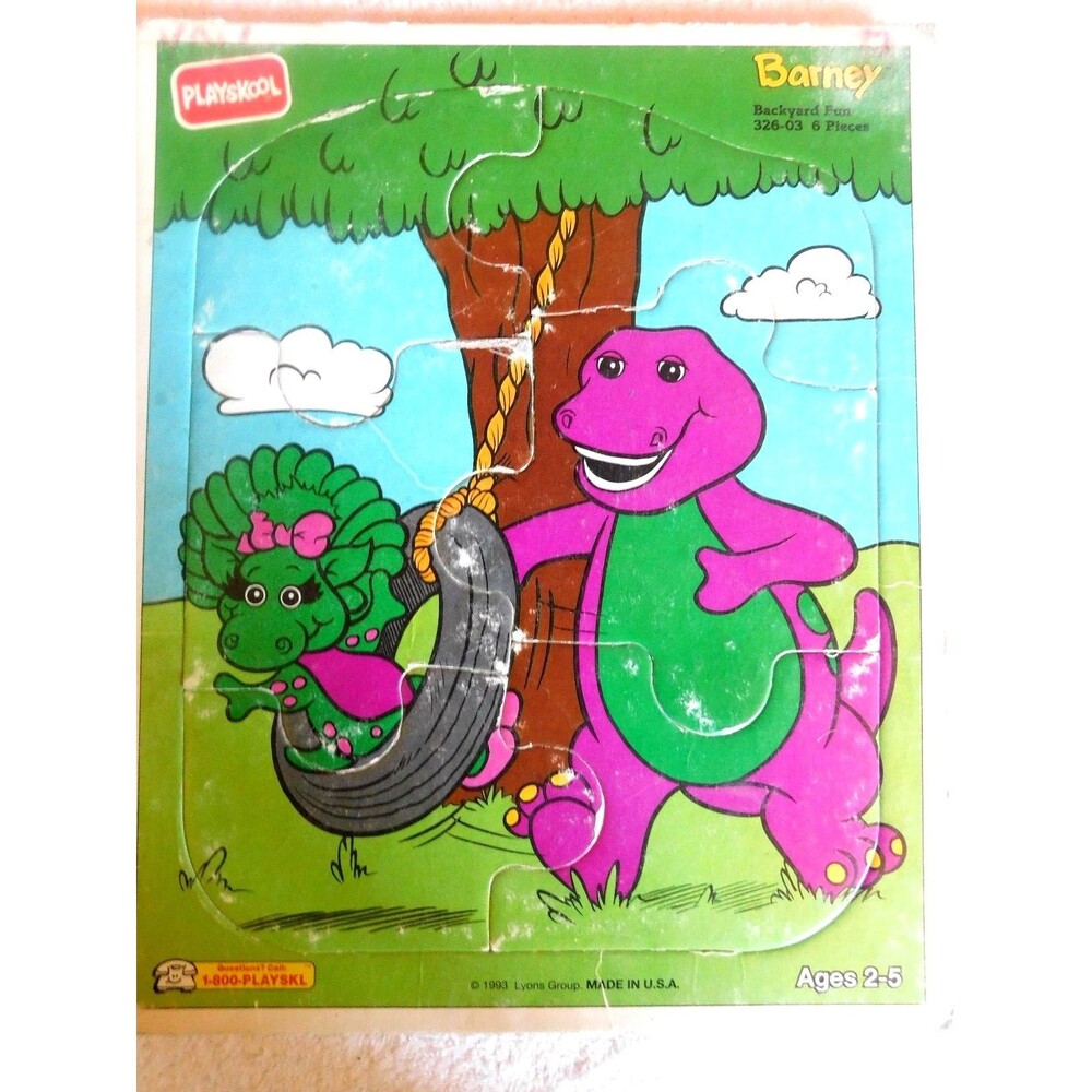 BARNEY & BABY BOP Backyard Fun 1993 Vintage Playskool Frame Tray Puzzle
